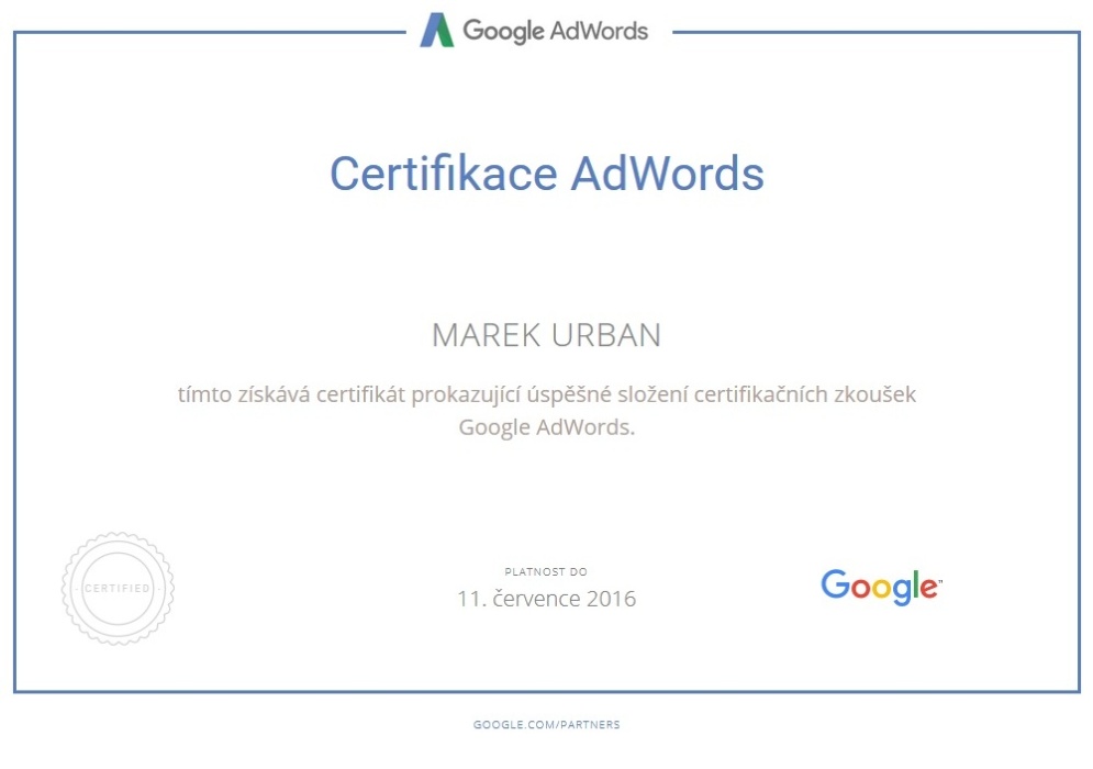 Certifikace Google Adwords